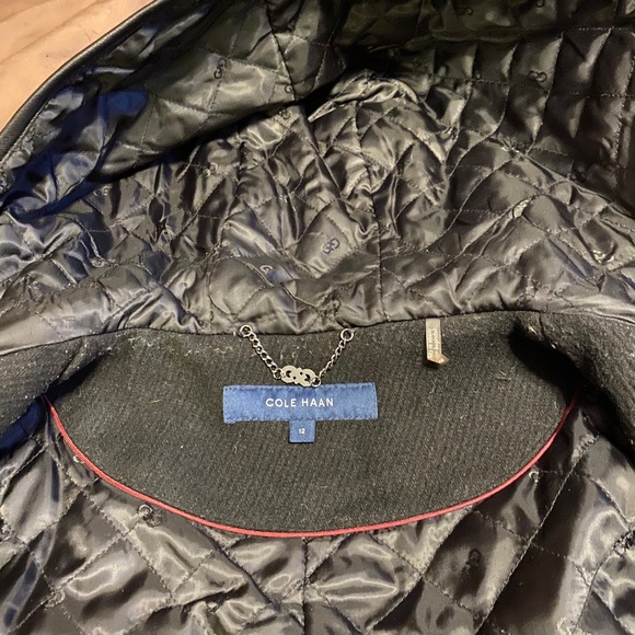 COLE HANN PEACOAT WOOL BLEND LEATHER TRIM & HOOD - Picture 7 of 11